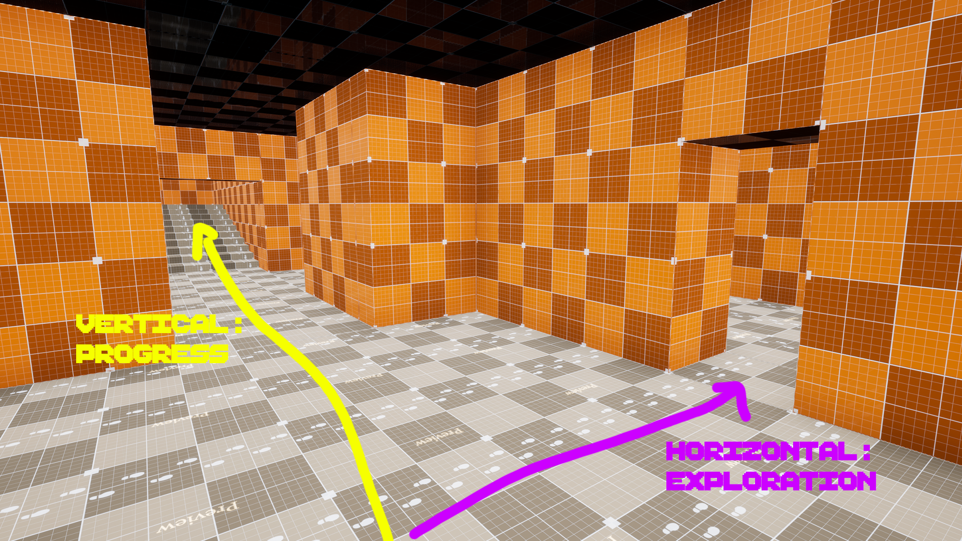 Side passage at equivalent elevation, below main progress route