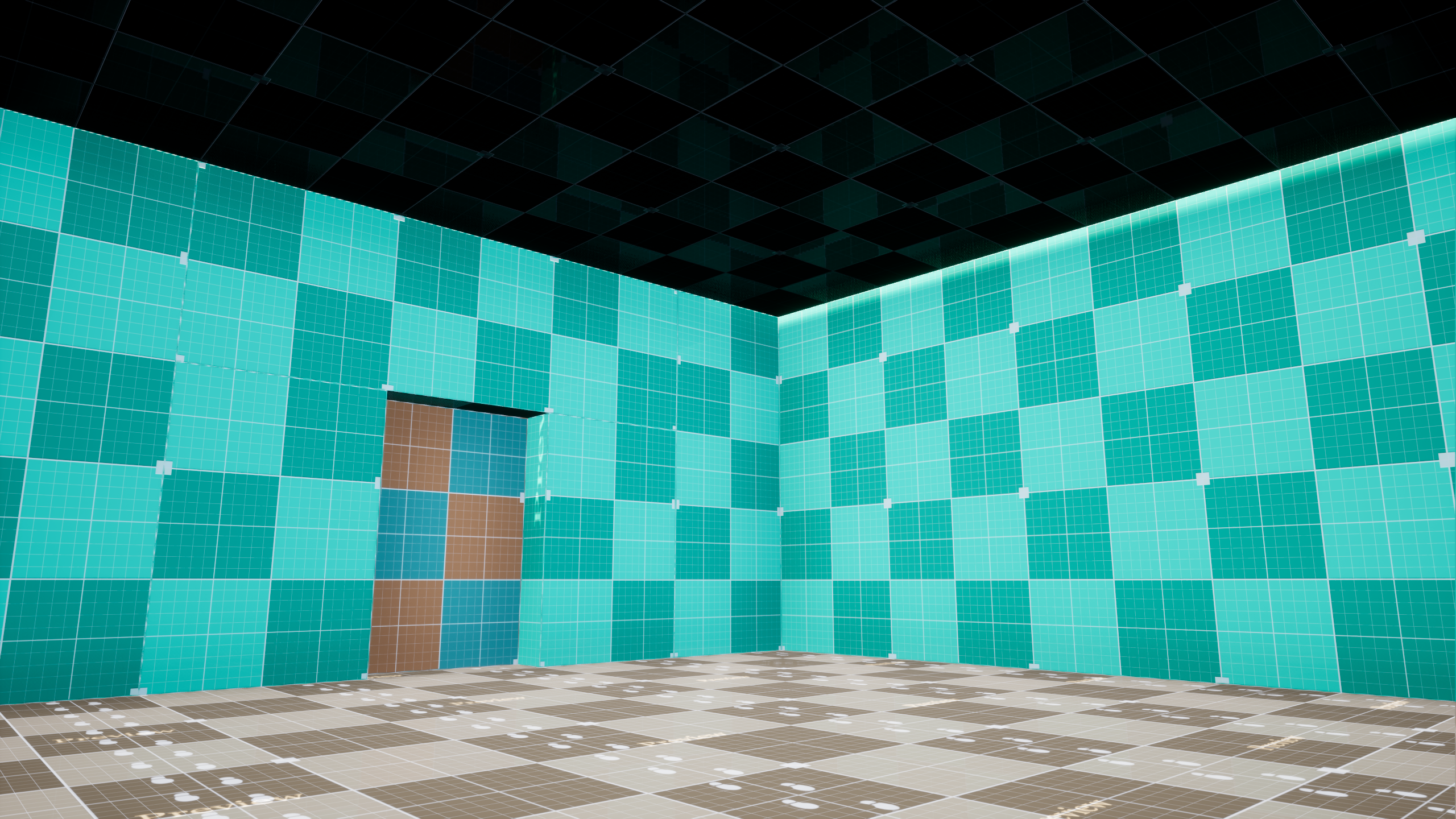 Ruins area before art pass — raw blockout geometry