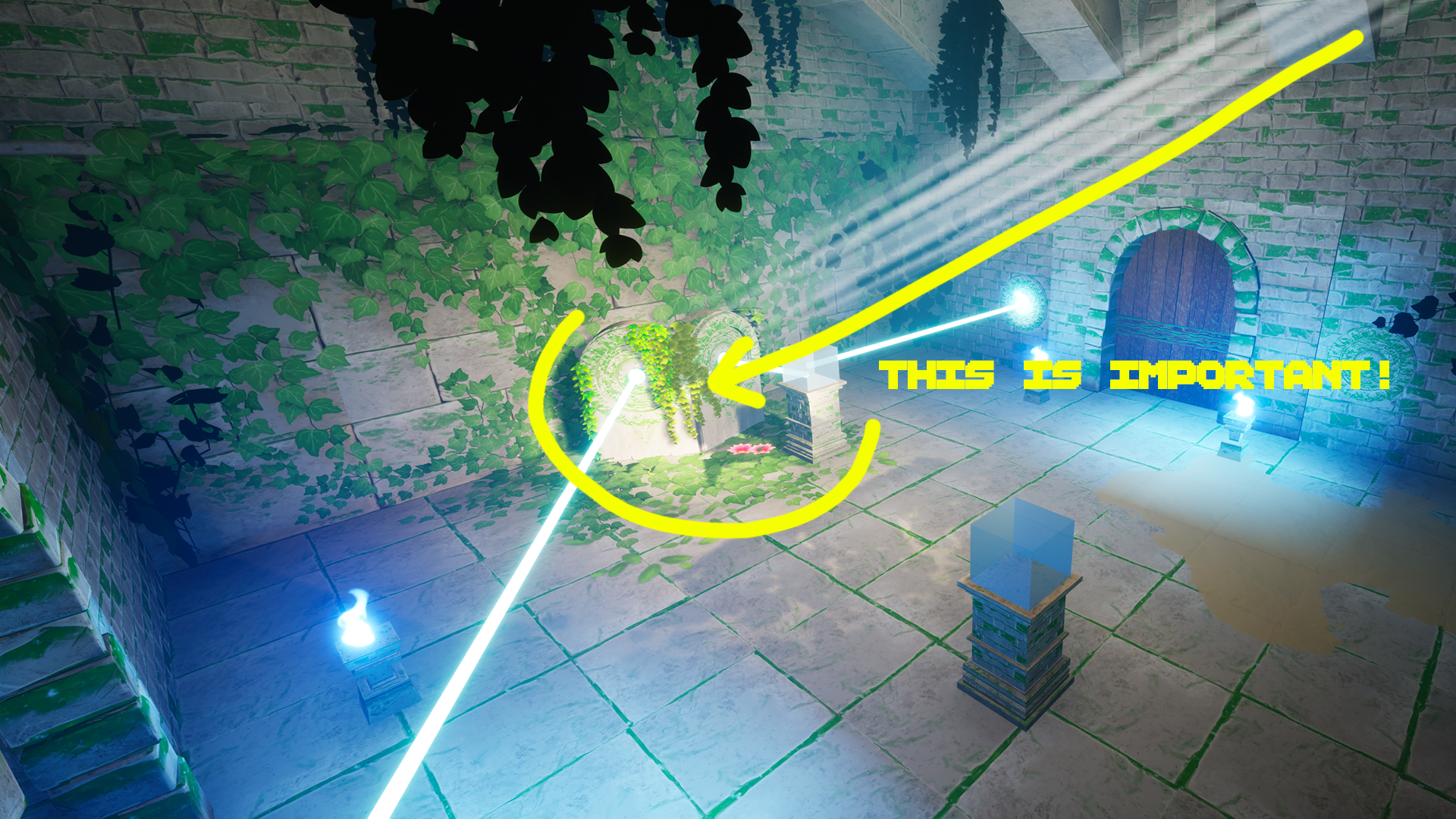 Directed light drawing attention to puzzle interactive element