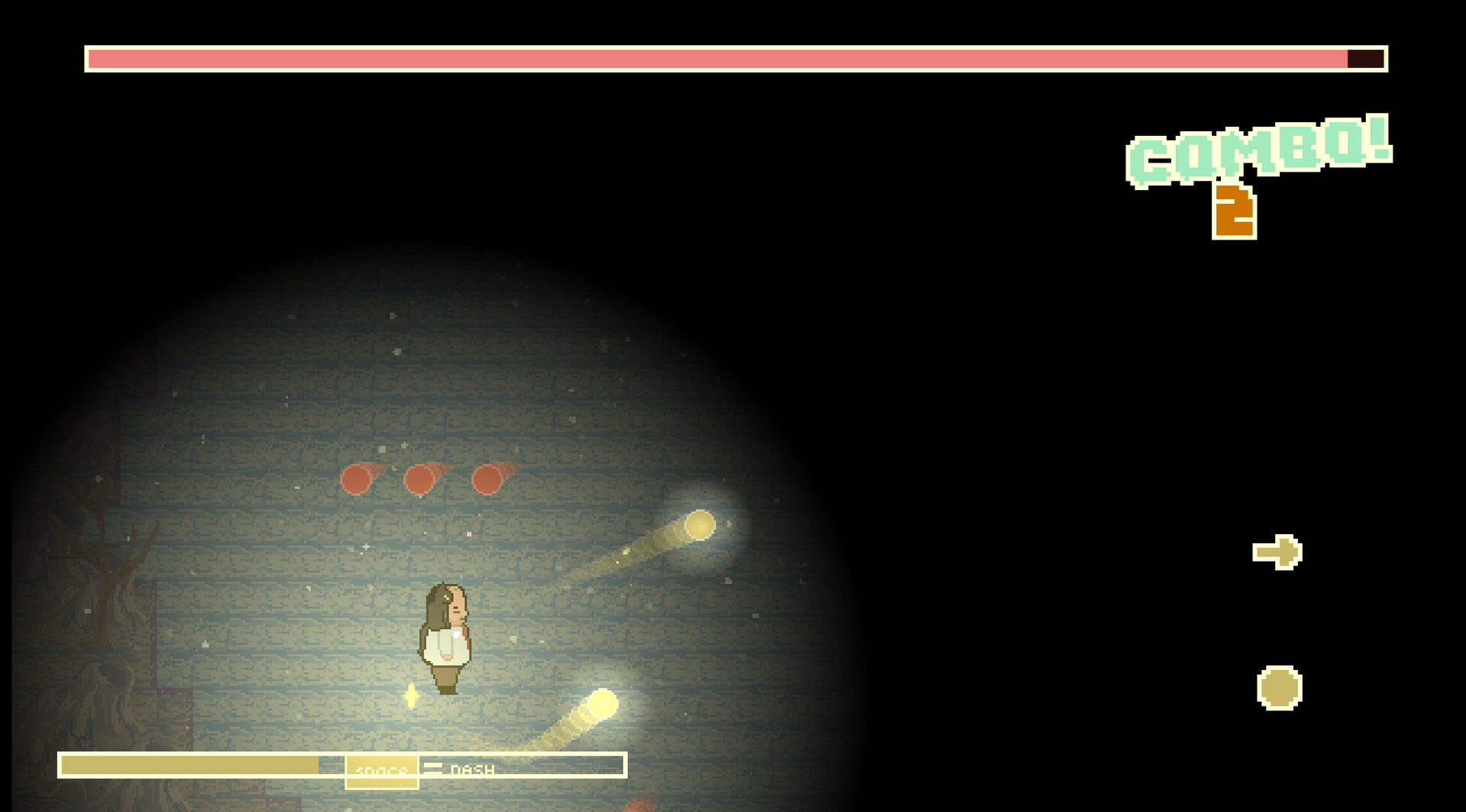Cat-Tastic combat: spells flying toward the boss as the combo counter climbs to 2