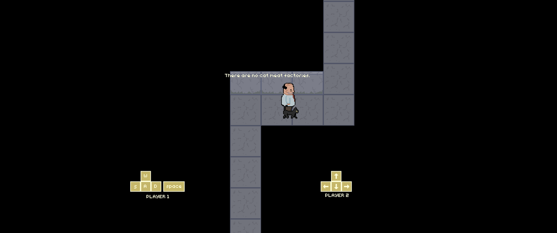 Opening corridor showing the Player 1 and Player 2 controls