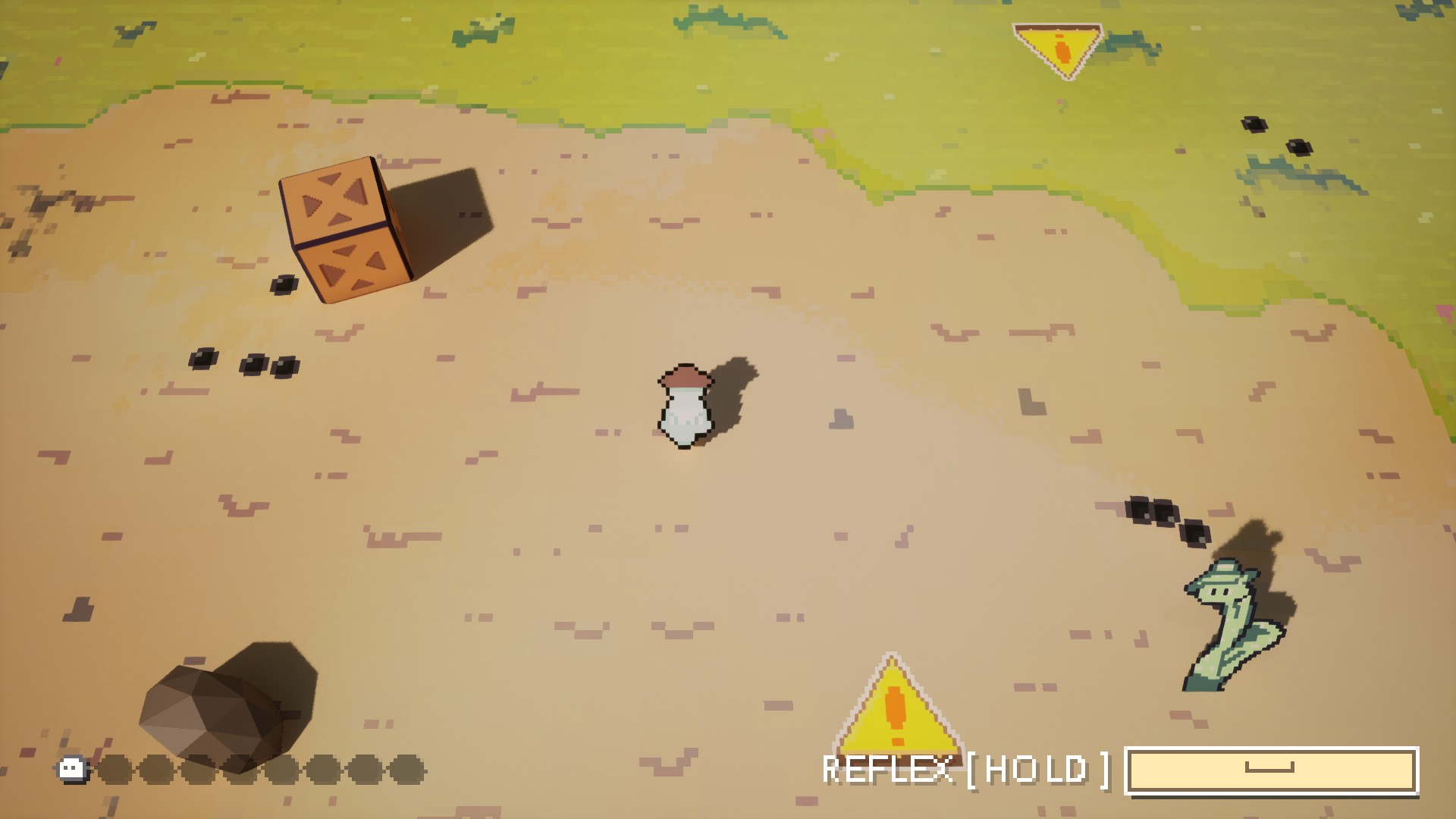 Cowboy Coots gameplay: dodging across the desert with the Reflex meter at the bottom