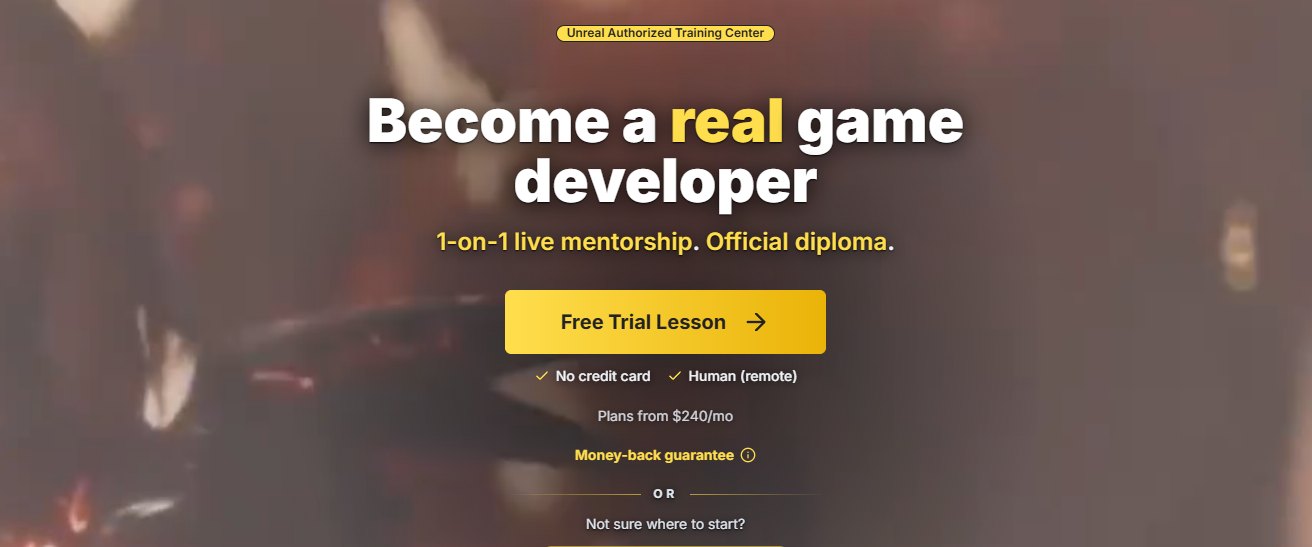 GameReady.dev homepage: Become a real game developer, 1-on-1 live mentorship