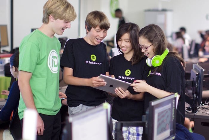 iD Tech students working together in a computer lab