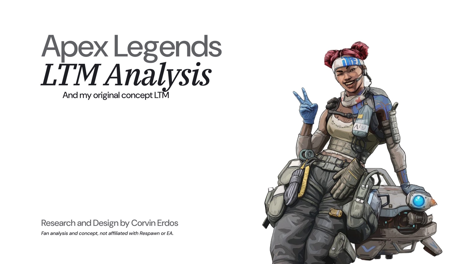 Slide 1: Title slide: Apex Legends LTM Analysis, and my original concept LTM. Fan analysis, not affiliated with Respawn or EA