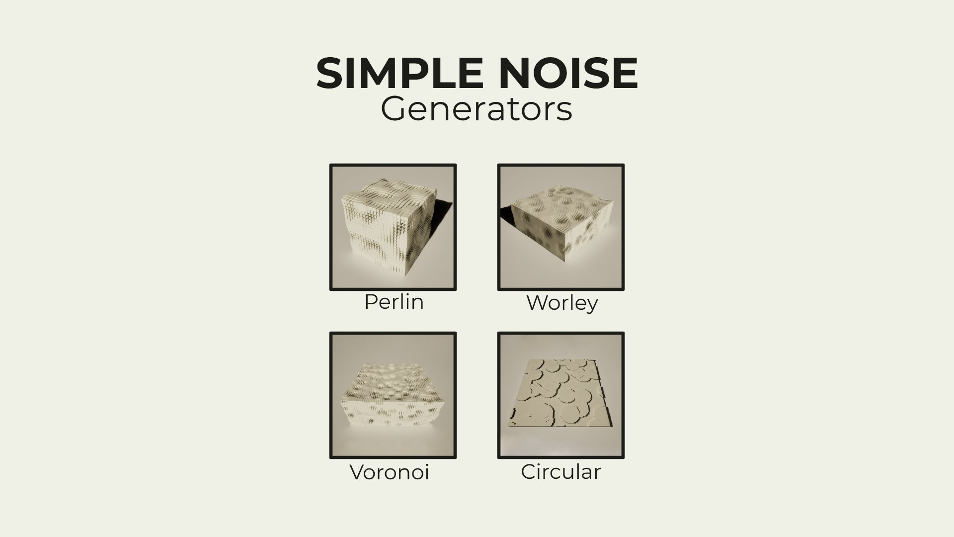 Simple Noise Generators cover: Perlin, Worley, Voronoi, and Circular noise