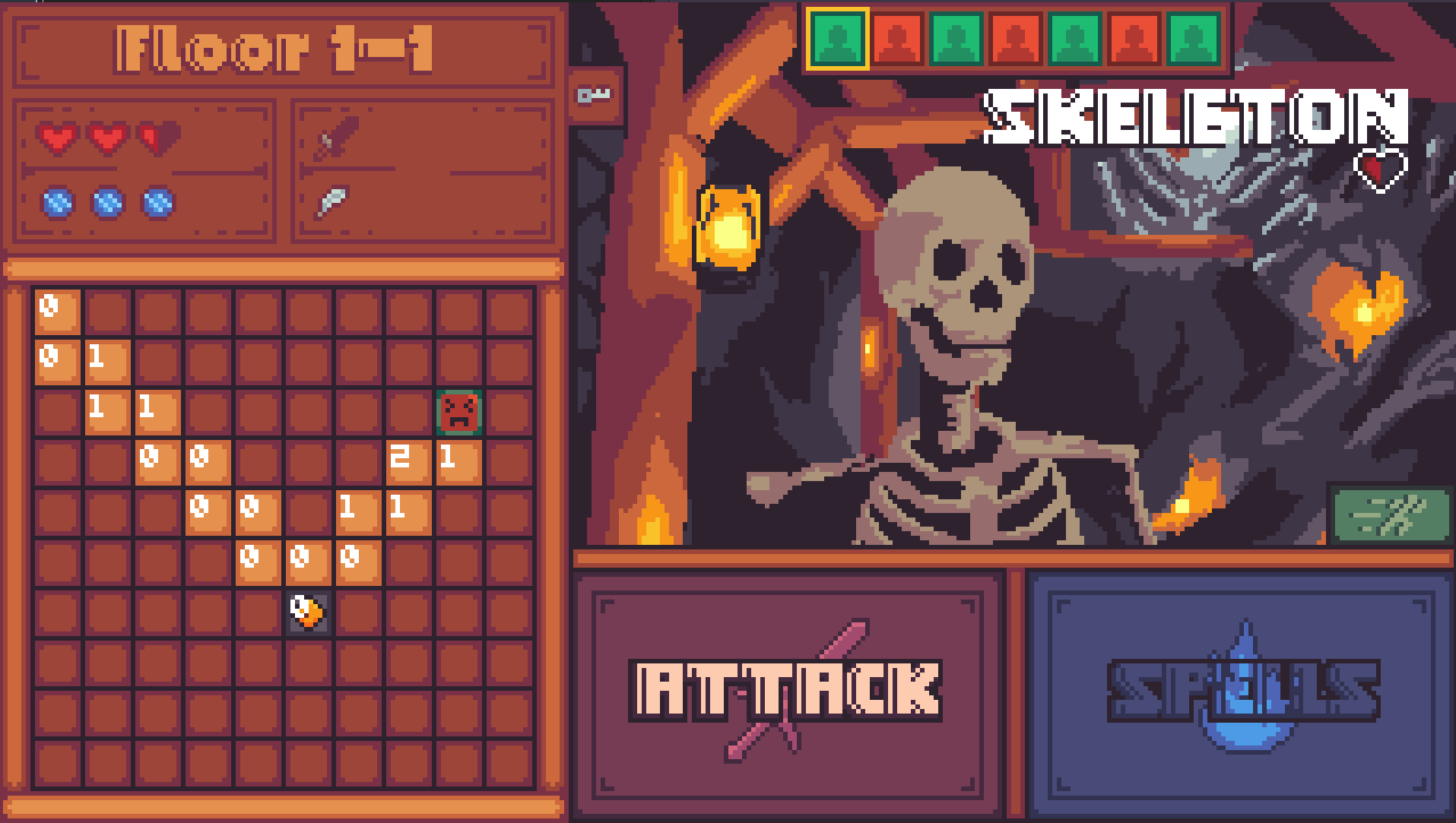 Salt Sweeper combat system UI showing spell and weapon options