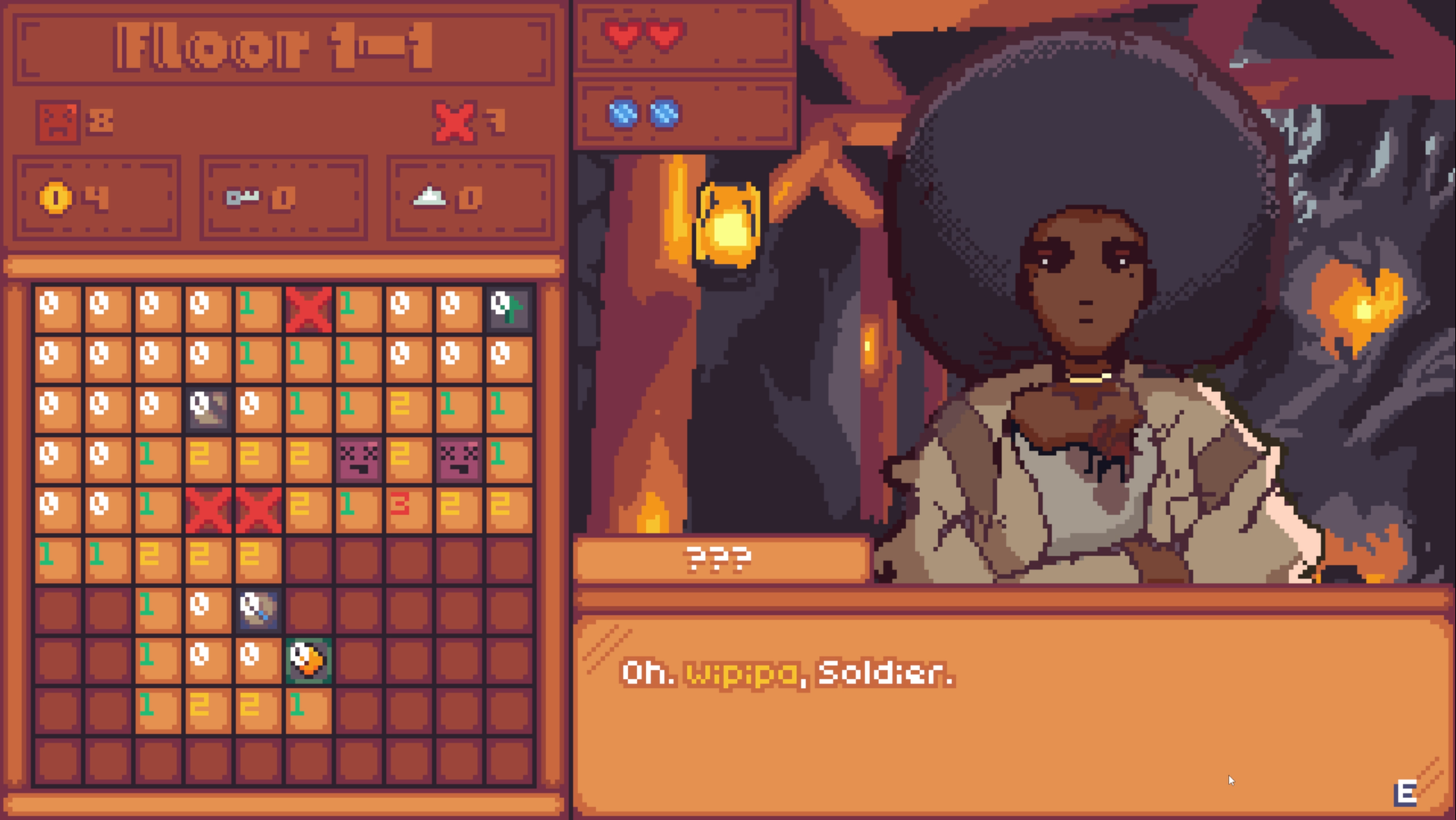 A mysterious character greeting the player mid-floor in the dungeon