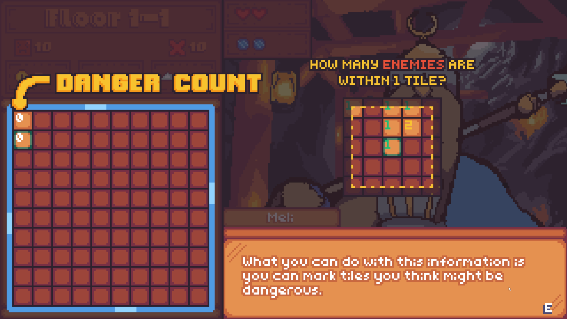 Salt Sweeper tutorial explaining the danger count: how many enemies are within one tile